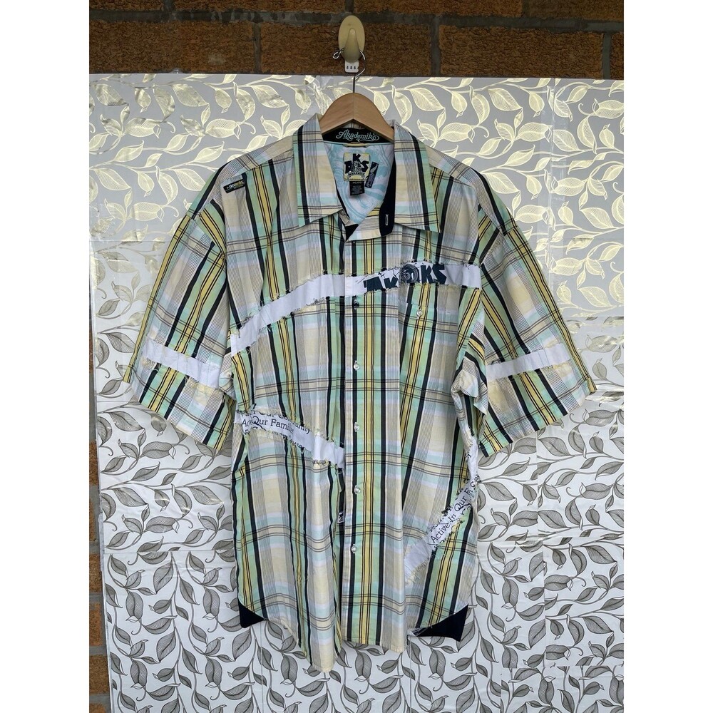 Akademiks 3XL Vintage Distressed Plaid Shirt Patchwork Hip Hop Streetwear